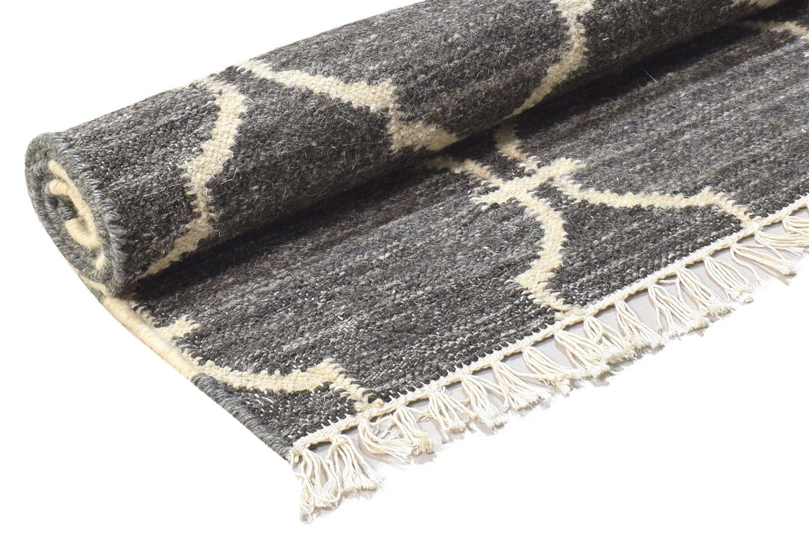 Wool Dark Grey Rug 3' X 5' Modern Dhurrie Moroccan Trellis Small Carpet 7864375967893