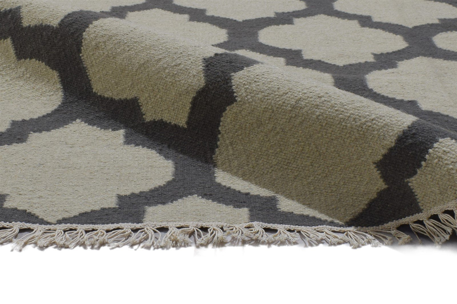 Wool Dark Grey Rug 5' X 7' Modern Dhurrie Moroccan Trellis Room Size Carpet 7864353128597