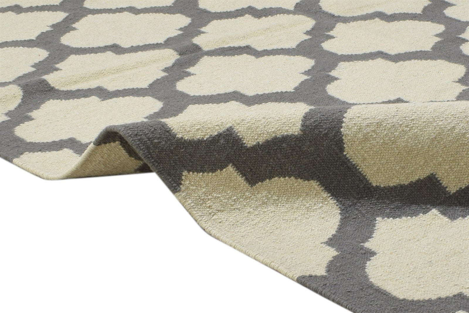 Wool Dark Grey Rug 5' X 7' Modern Dhurrie Moroccan Trellis Room Size Carpet 7864353128597