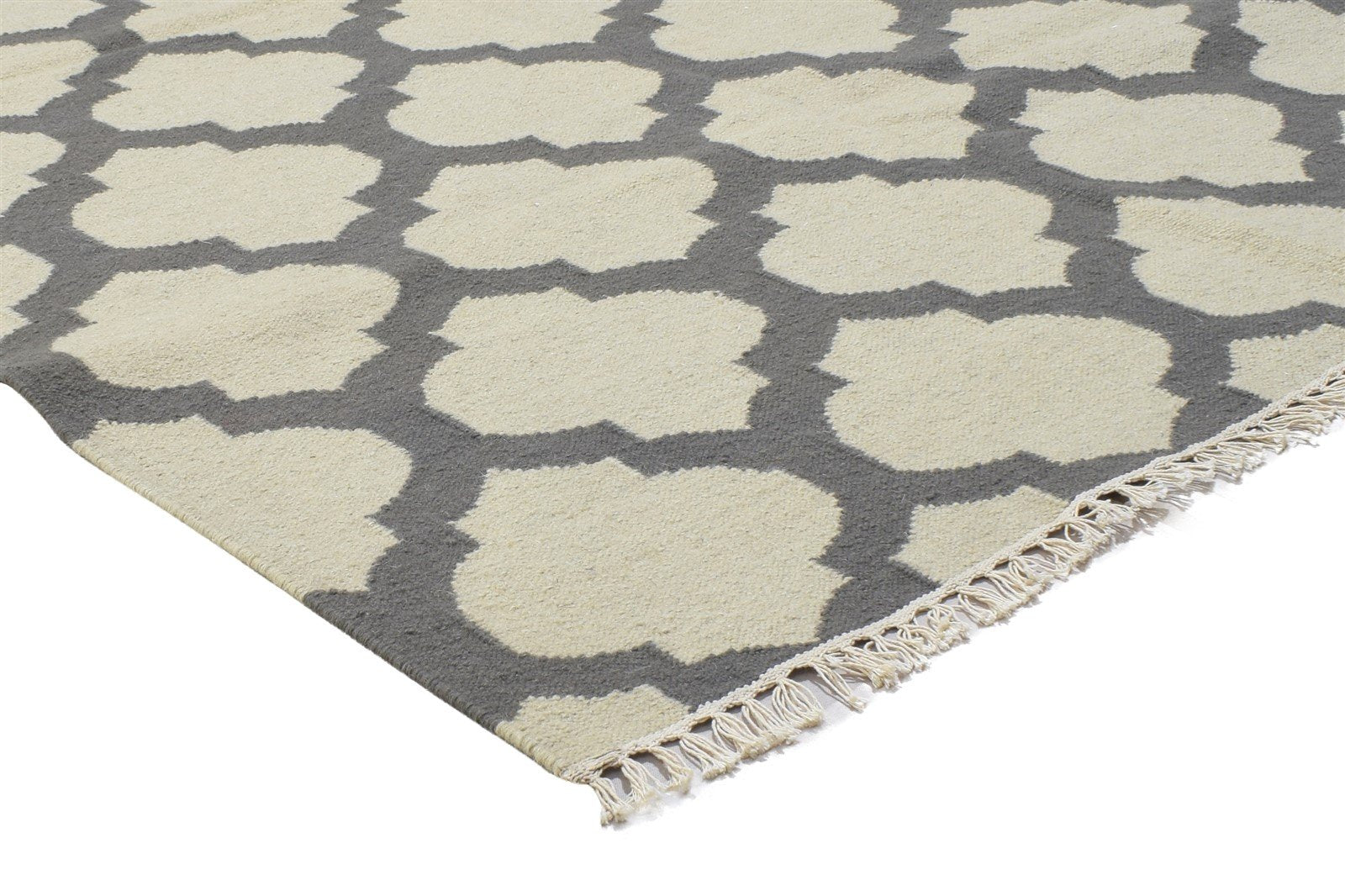 Wool Dark Grey Rug 5' X 7' Modern Dhurrie Moroccan Trellis Room Size Carpet 7864353128597