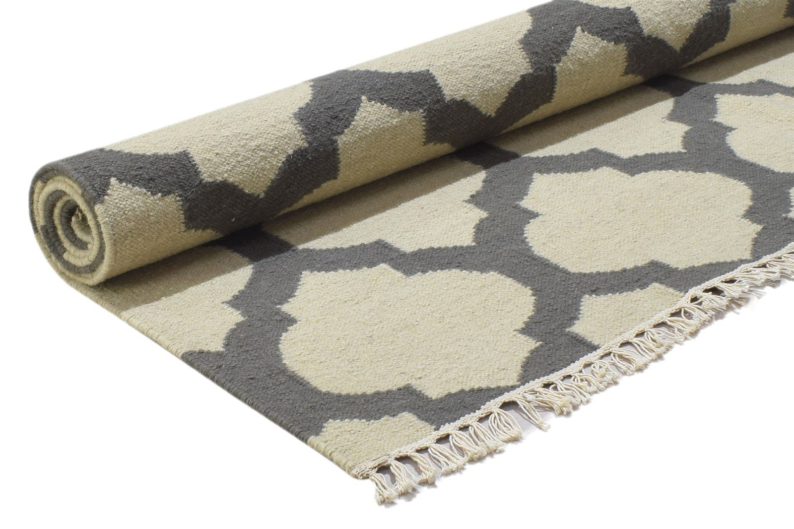 Wool Dark Grey Rug 5' X 7' Modern Dhurrie Moroccan Trellis Room Size Carpet 7864353128597