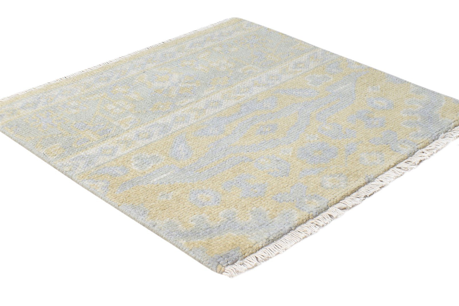Wool Gold Rug 2' X 2' Persian Hand Knotted Oushak Oriental Small Carpet 7865157419157