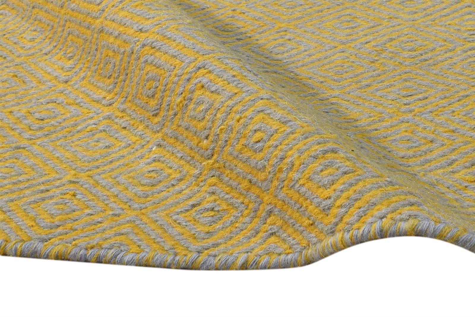 Wool Gold Rug 2' X 3' Modern Dhurrie Scandinavian Diamond Small Carpet 7865013731477