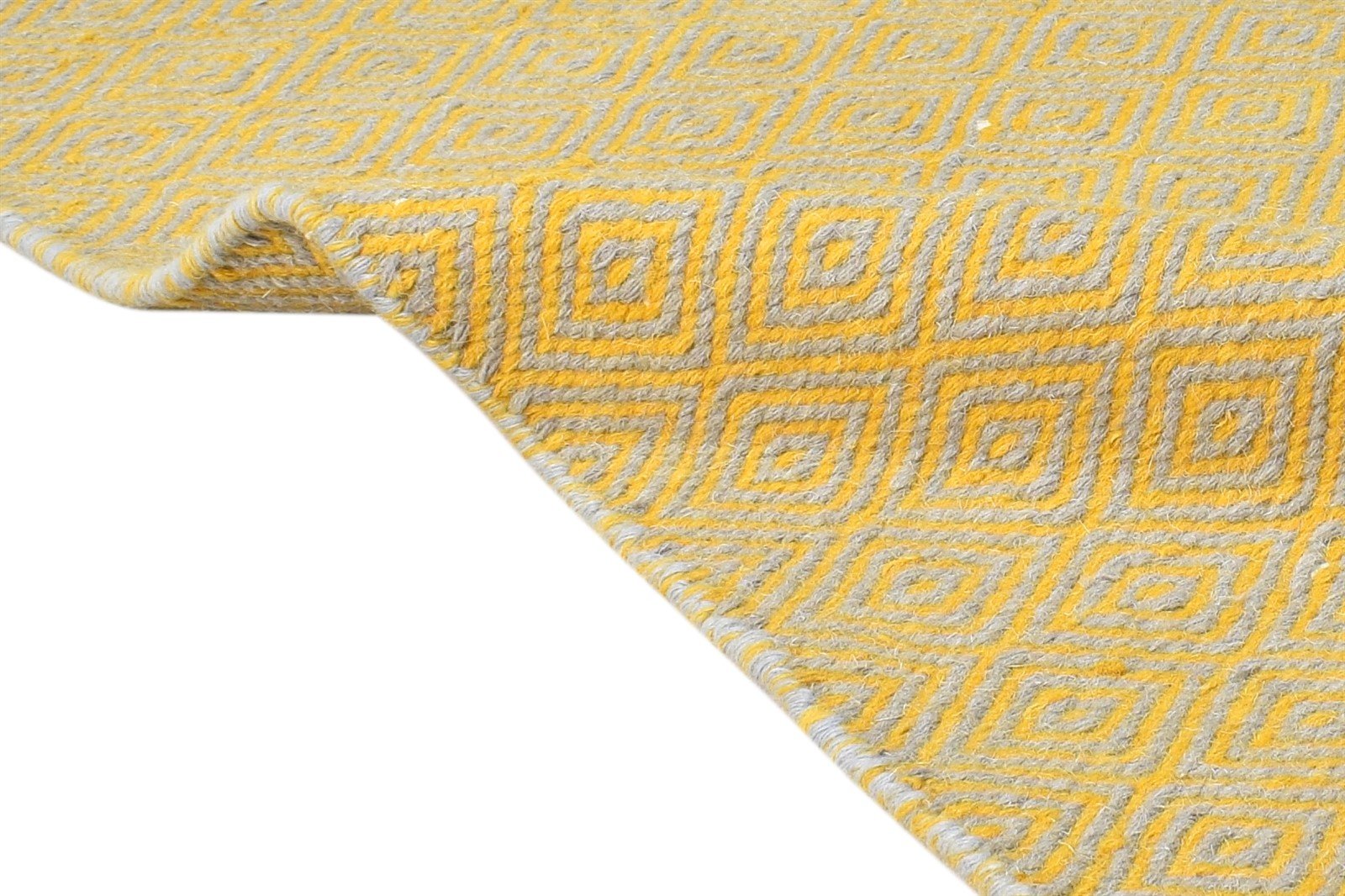 Wool Gold Rug 2' X 3' Modern Dhurrie Scandinavian Diamond Small Carpet 7865013731477