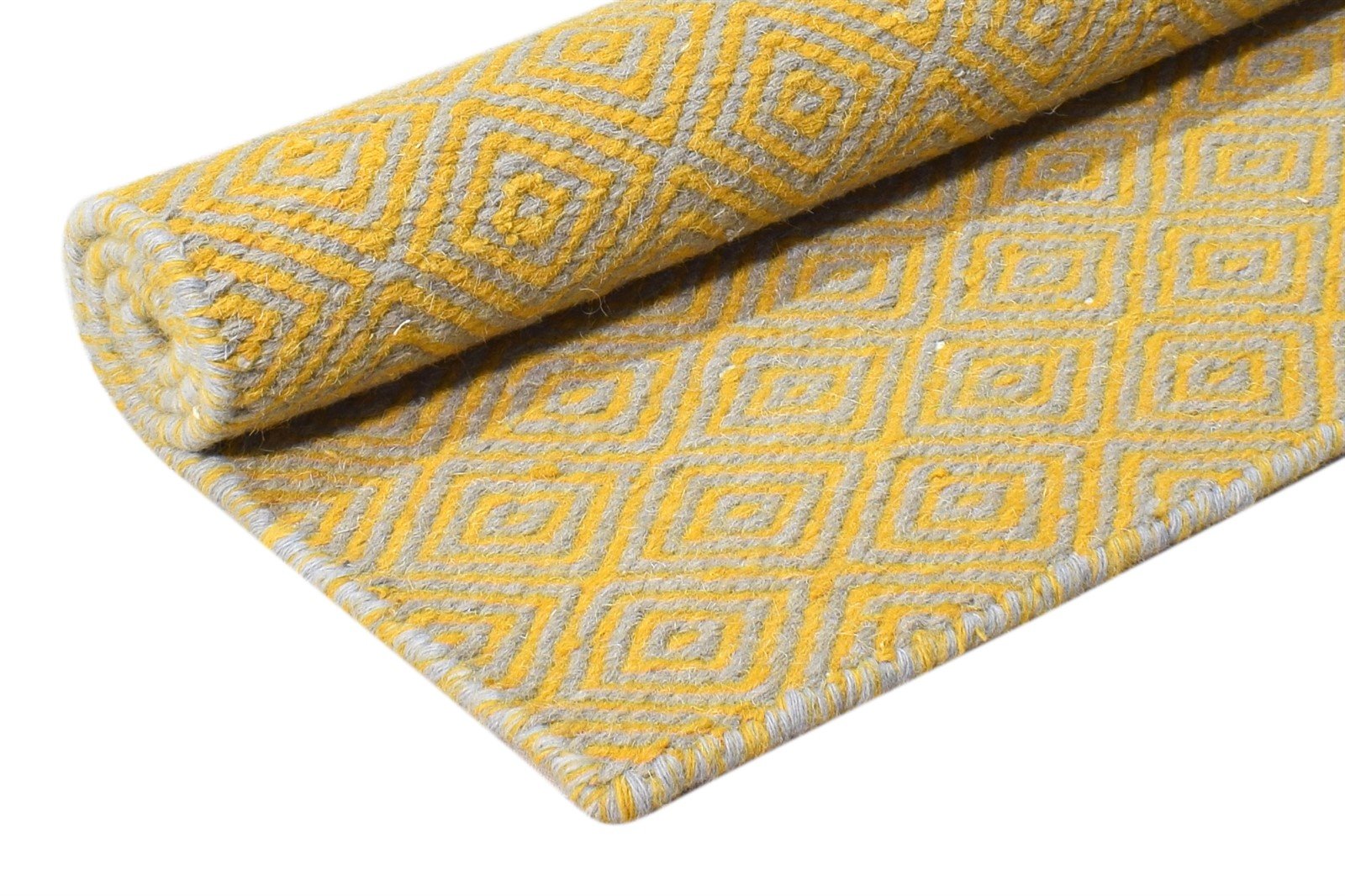 Wool Gold Rug 2' X 3' Modern Dhurrie Scandinavian Diamond Small Carpet 7865013731477