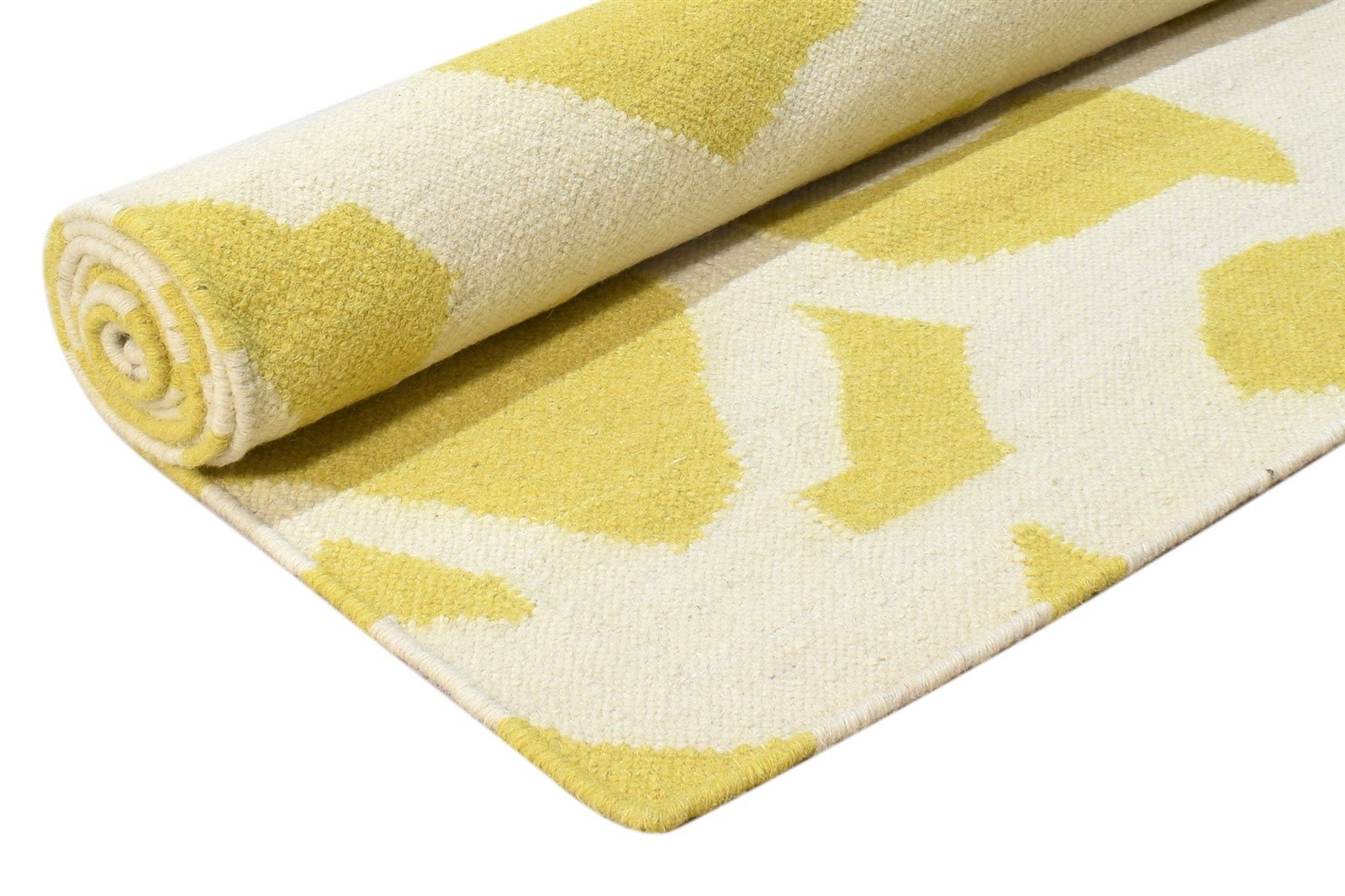 Wool Gold Rug 5' X 8' Modern Dhurrie Scandinavian Abstract Room Size Carpet 7865045647509