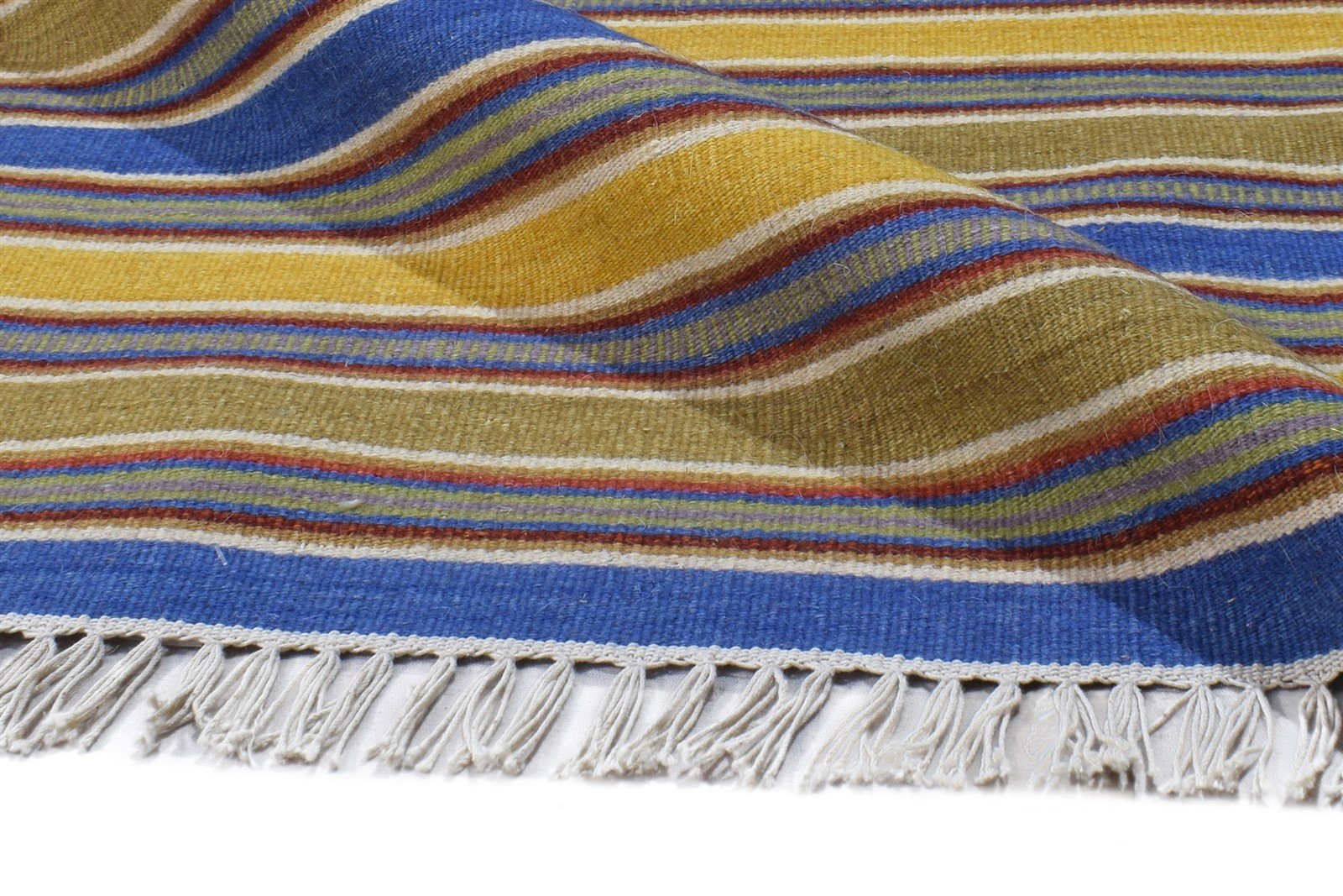 Grayce Wool Gold Rug 6' X 8' Modern Dhurrie Bohemian Striped 7865027231893