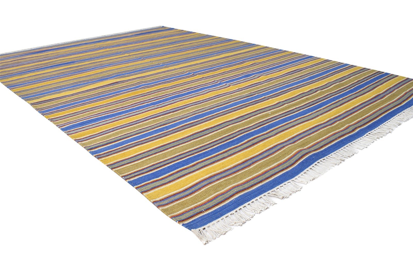 Grayce Wool Gold Rug 6' X 8' Modern Dhurrie Bohemian Striped 7865027231893