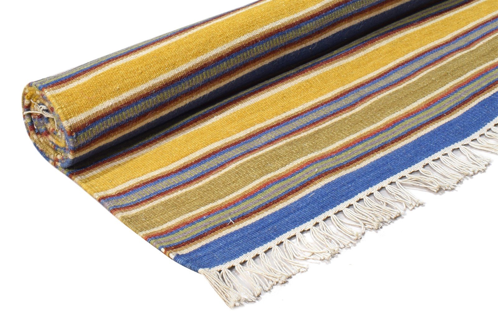 Grayce Wool Gold Rug 6' X 8' Modern Dhurrie Bohemian Striped 7865027231893