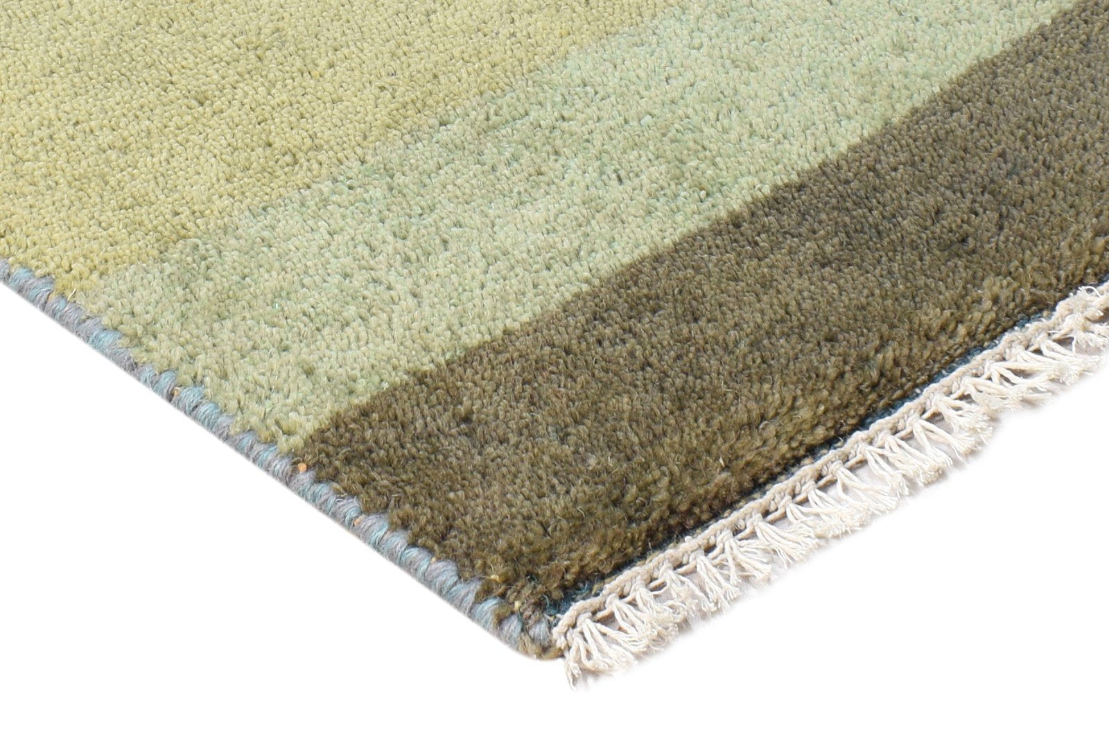 Wool Green Rug 1' X 2' Modern Hand Knotted American Striped Small Carpet 7865186156693