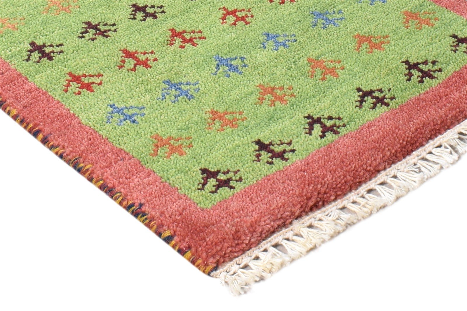 Wool Green Rug 1' X 2' Modern Hand Knotted French Floral Small Carpet 7865089589397