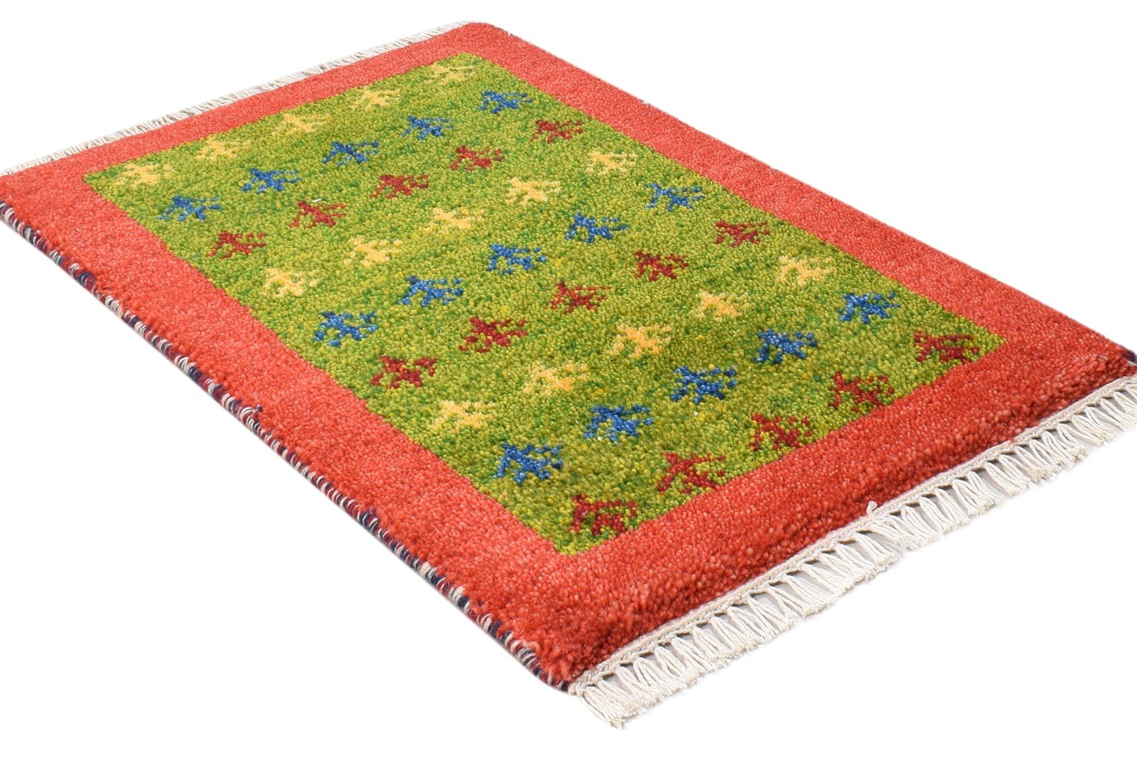 Wool Green Rug 1' X 2' Southwestern Hand Knotted Gabbeh Tribal Small Carpet 7865099387029