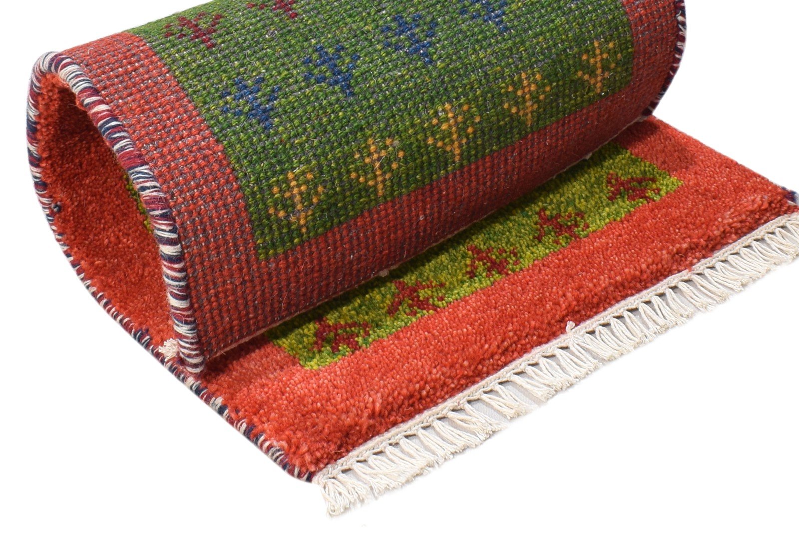 Wool Green Rug 1' X 2' Southwestern Hand Knotted Gabbeh Tribal Small Carpet 7865099387029