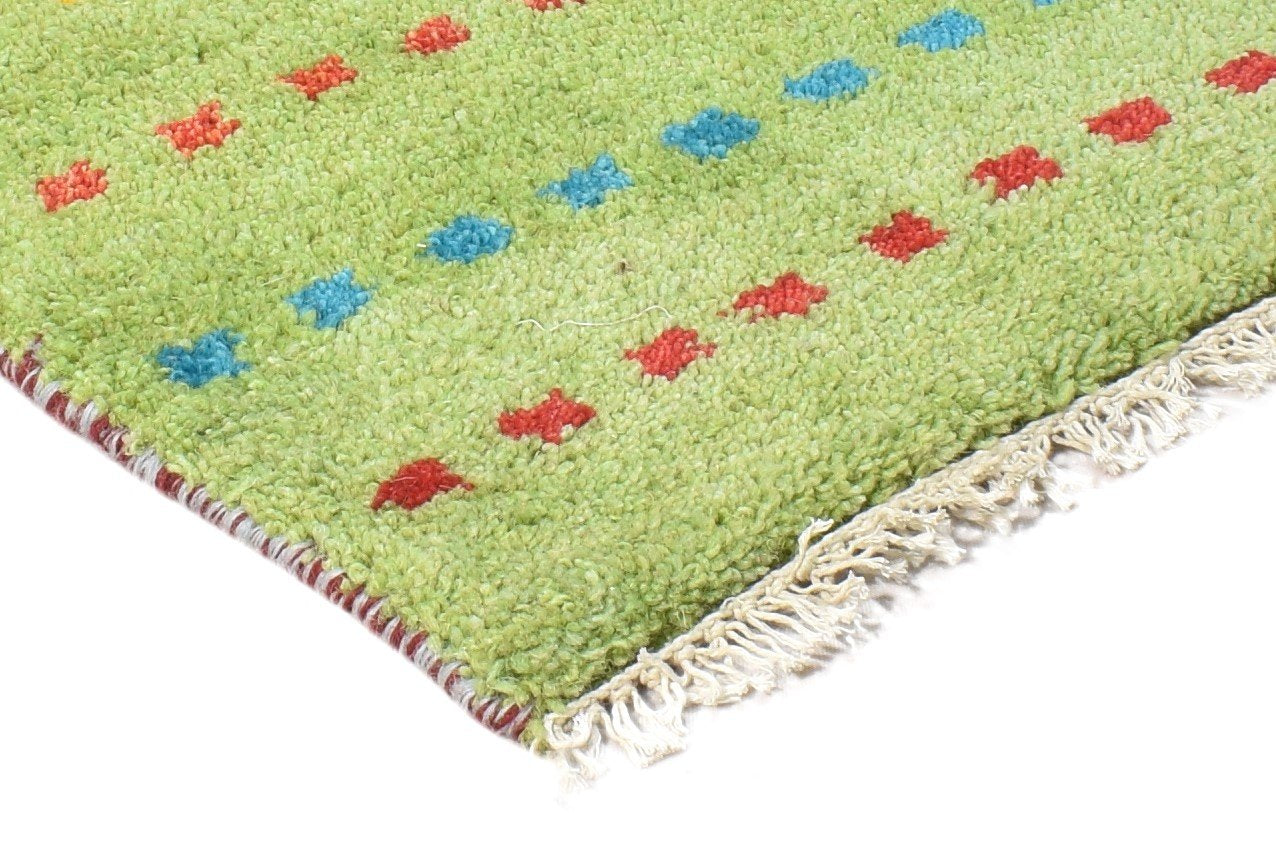 Wool Green Rug 1' X 2' Tribal Hand Knotted Gabbeh Southwestern Small Carpet 7864503468181