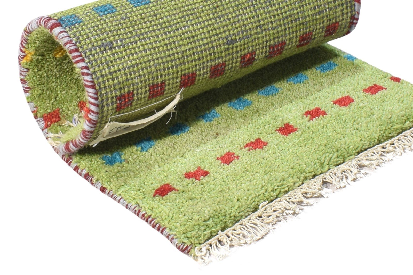 Wool Green Rug 1' X 2' Tribal Hand Knotted Gabbeh Southwestern Small Carpet 7864503468181