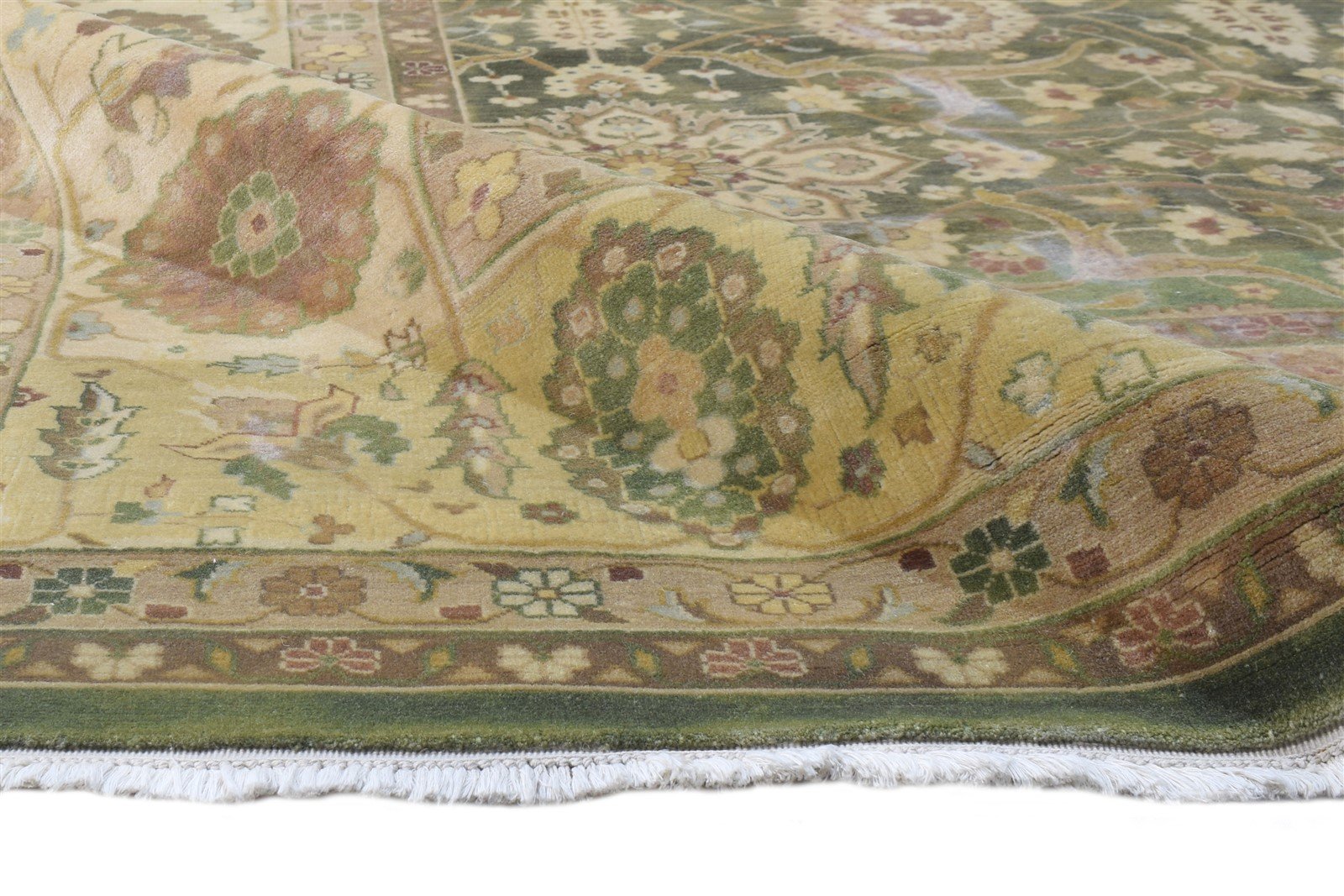 Wool Green Rug 10' X 14' Persian Hand Knotted Kashan Oriental Extra Large Carpet 7865142509717