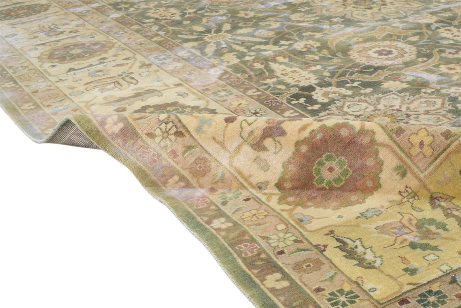 Wool Green Rug 10' X 14' Persian Hand Knotted Kashan Oriental Extra Large Carpet 7865142509717