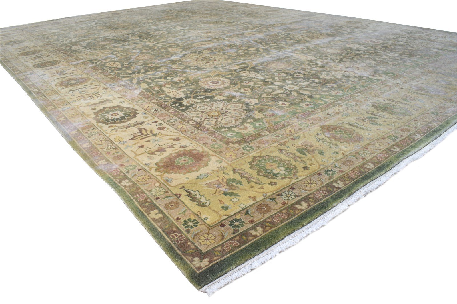 Wool Green Rug 10' X 14' Persian Hand Knotted Kashan Oriental Extra Large Carpet 7865142509717