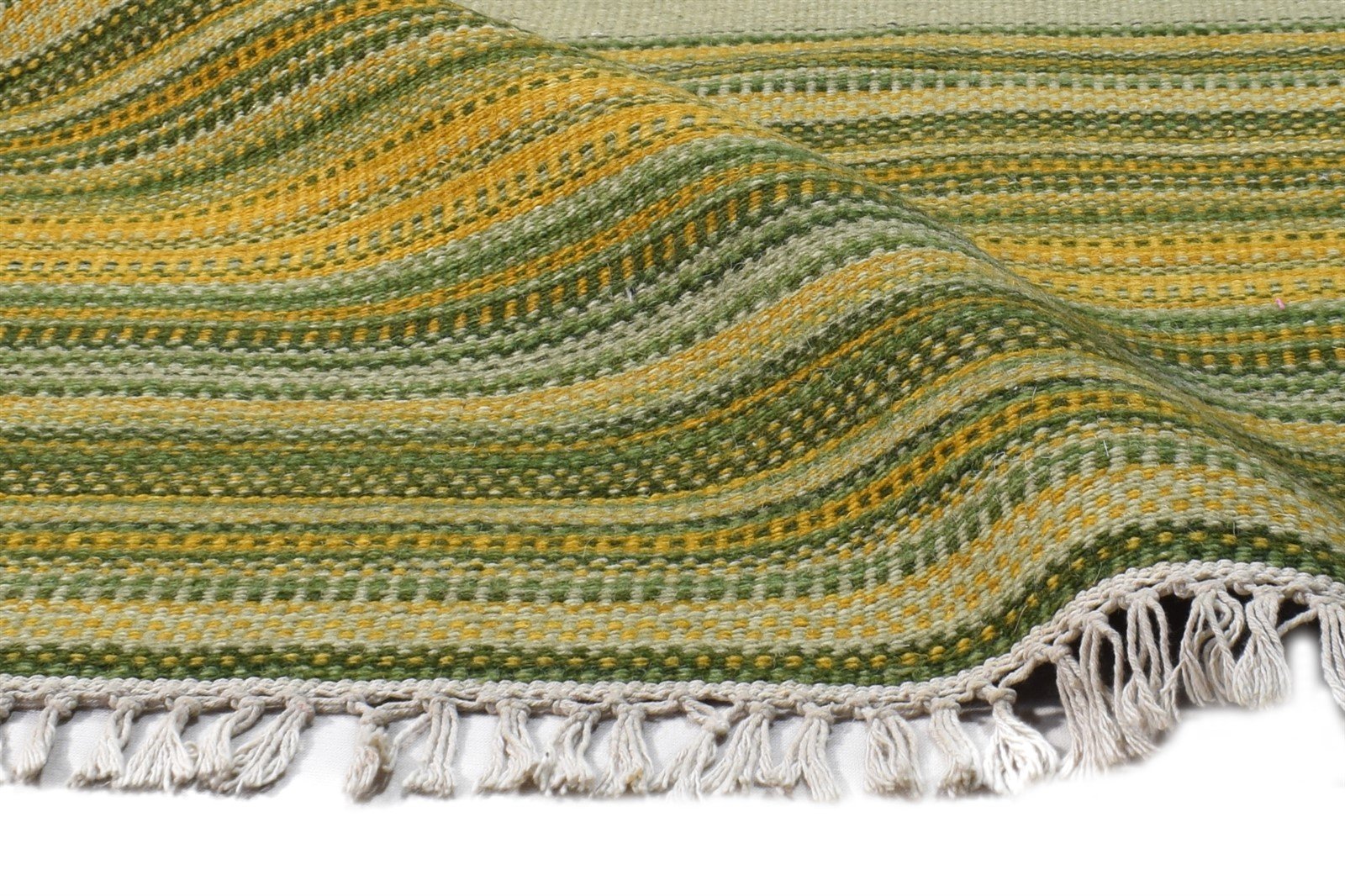 Wool Green Rug 2'6 X 8' Modern Dhurrie Scandinavian Striped Small Runner 7865167970453