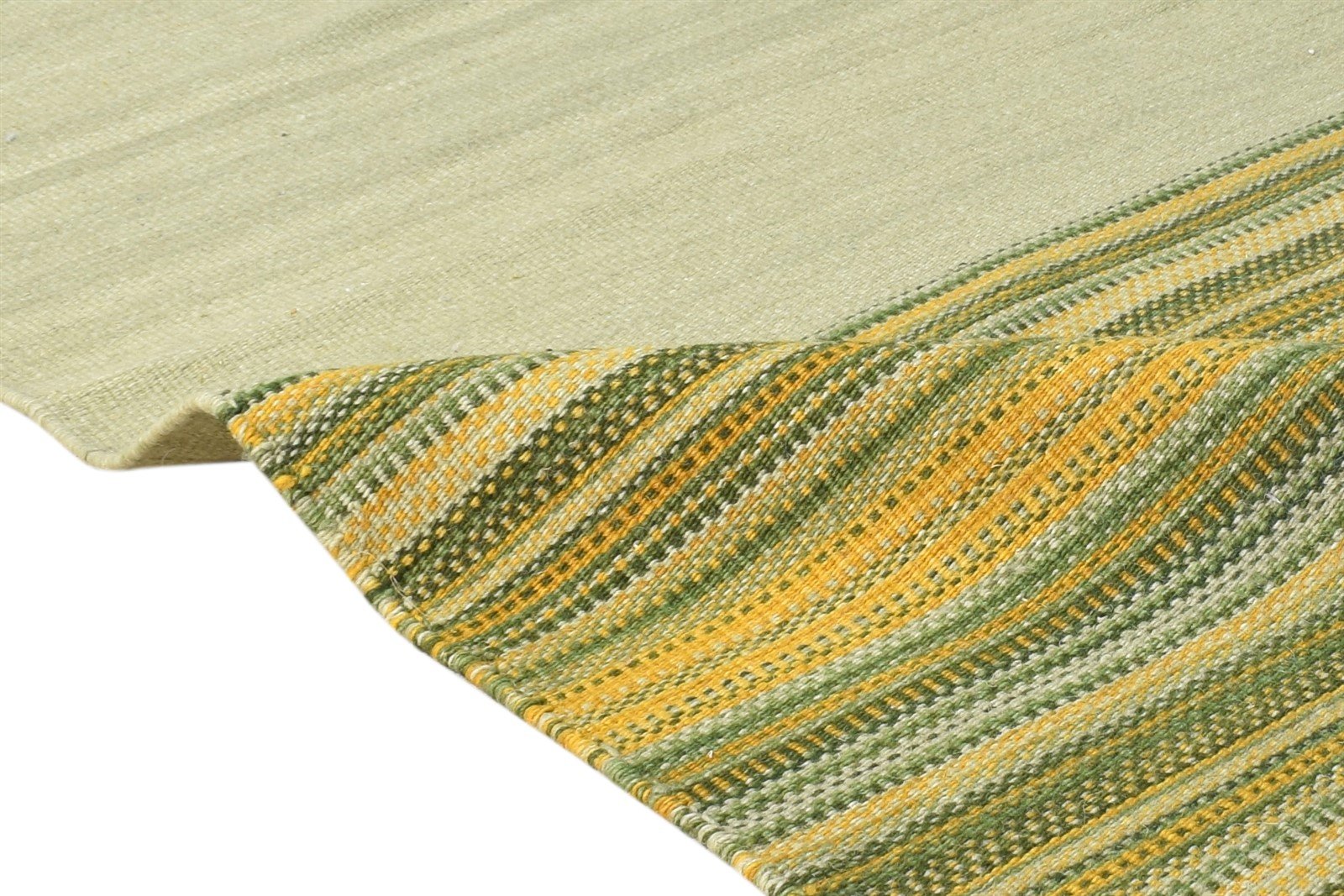 Wool Green Rug 2'6 X 8' Modern Dhurrie Scandinavian Striped Small Runner 7865167970453