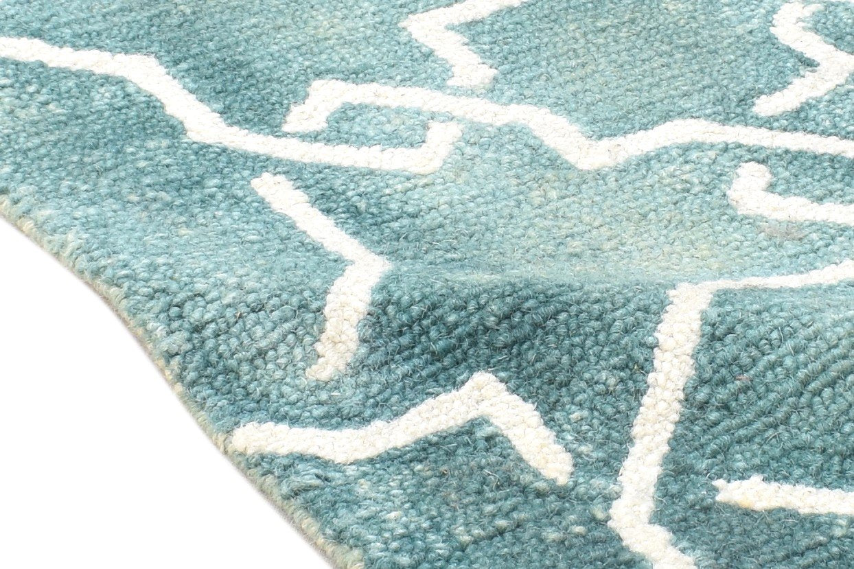 Wool Green Rug 2' X 2' Modern Hand Tufted Moroccan Geometric Small Carpet 7864124735637