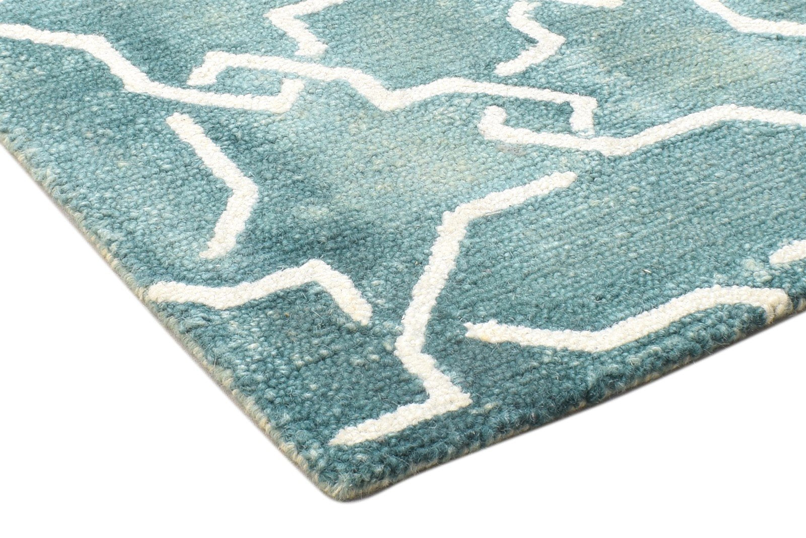Wool Green Rug 2' X 2' Modern Hand Tufted Moroccan Geometric Small Carpet 7864124735637