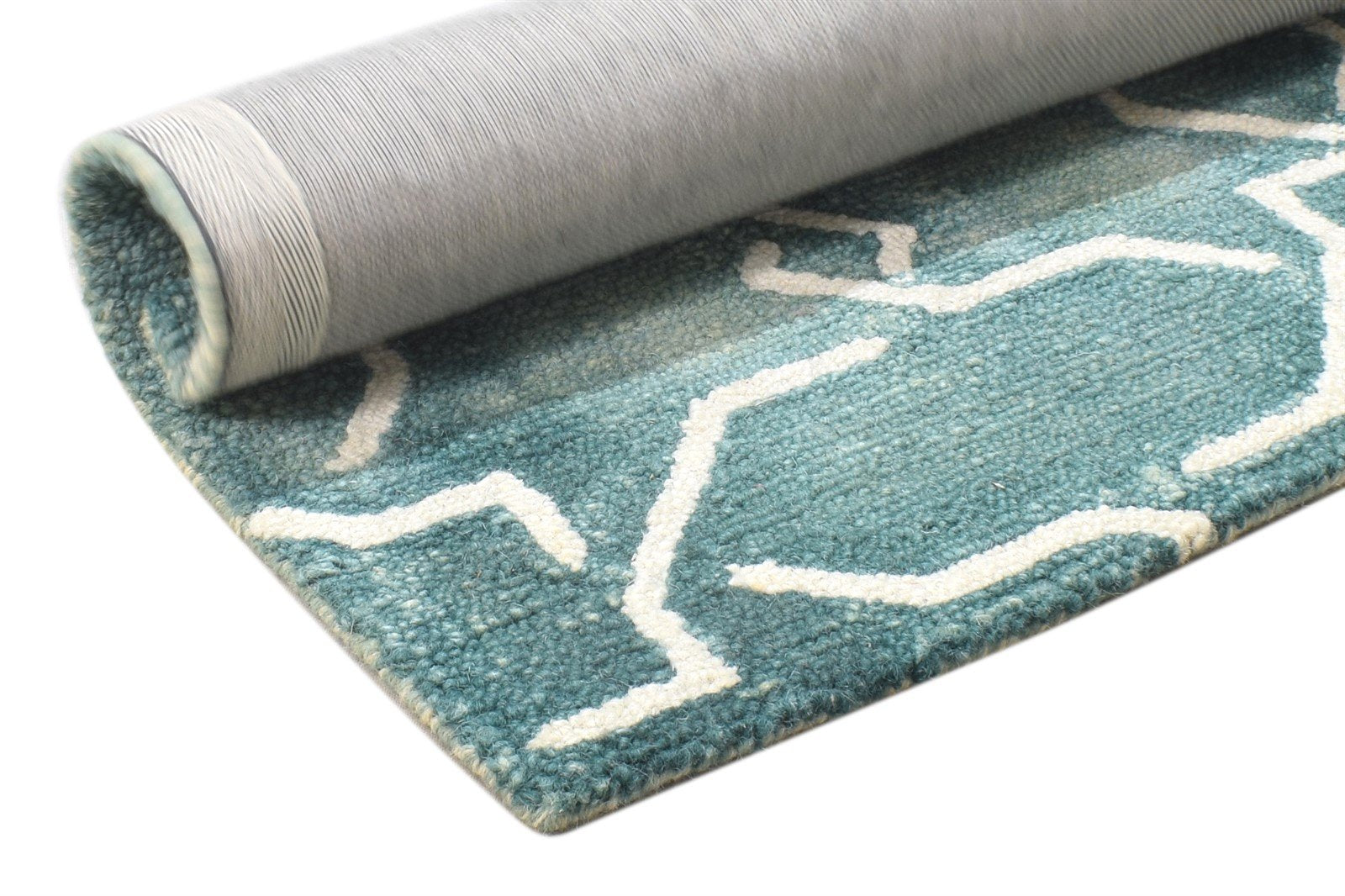 Wool Green Rug 2' X 2' Modern Hand Tufted Moroccan Geometric Small Carpet 7864124735637