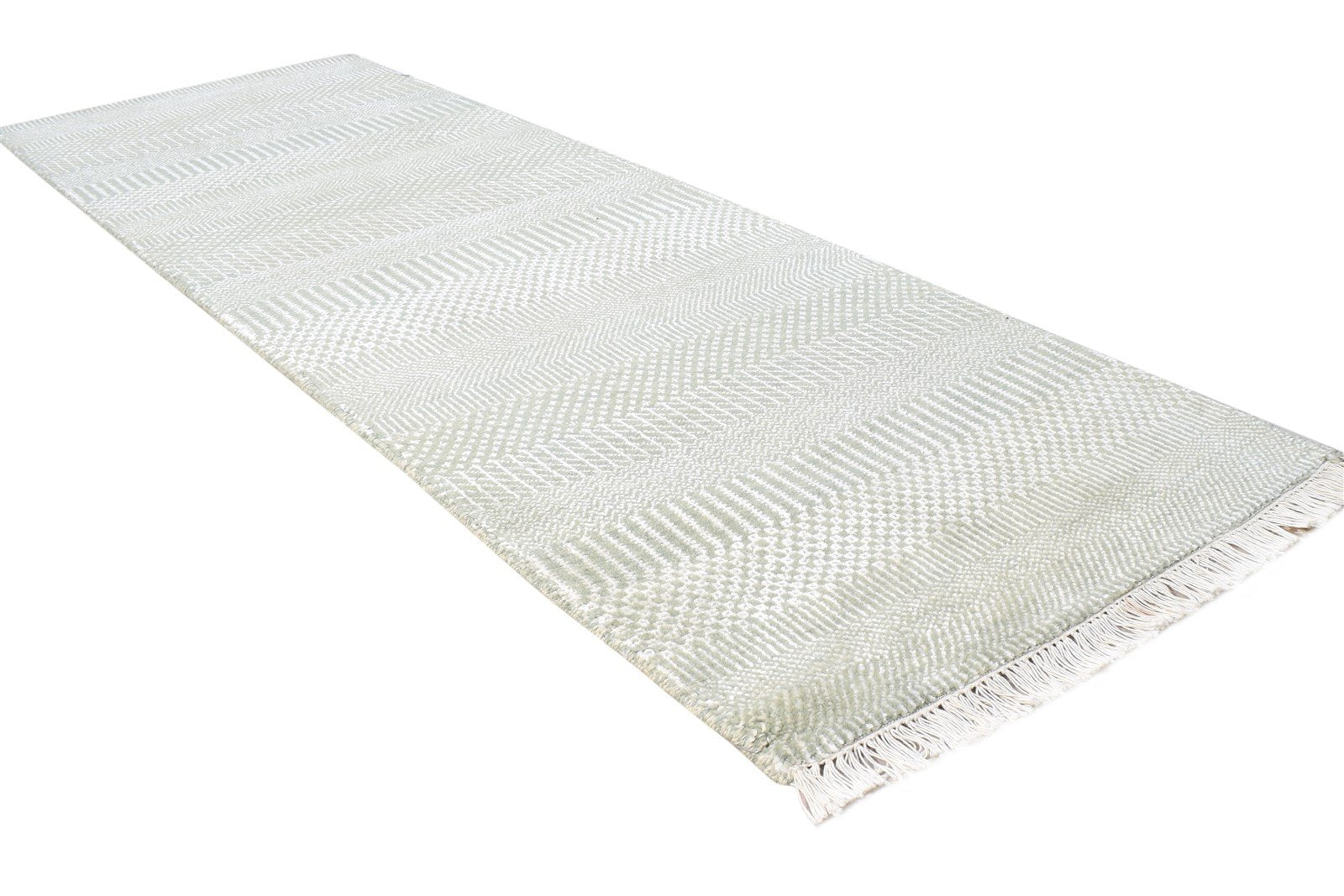 Wool Green Rug 2' X 6' Modern Hand Knotted Agra Grass Trellis Small Runner 7865148702869