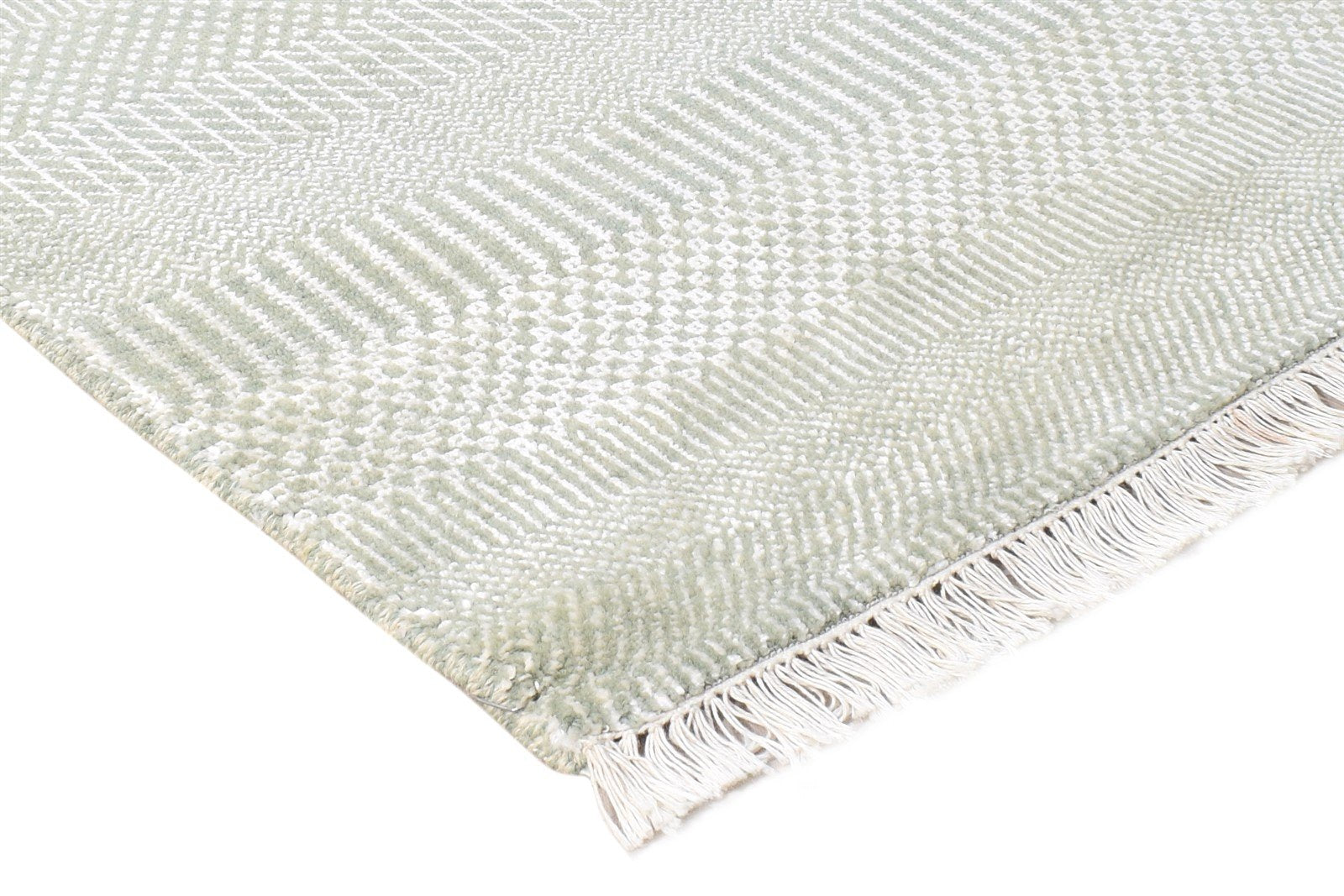 Wool Green Rug 2' X 6' Modern Hand Knotted Agra Grass Trellis Small Runner 7865148702869