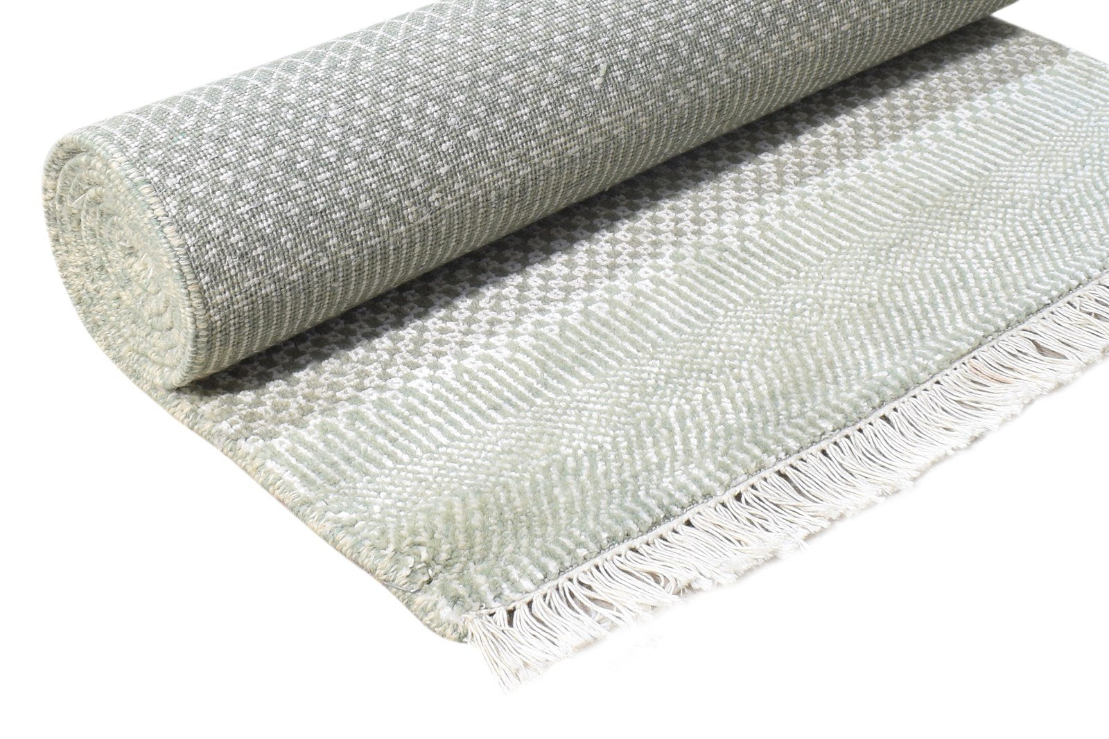 Wool Green Rug 2' X 6' Modern Hand Knotted Agra Grass Trellis Small Runner 7865148702869