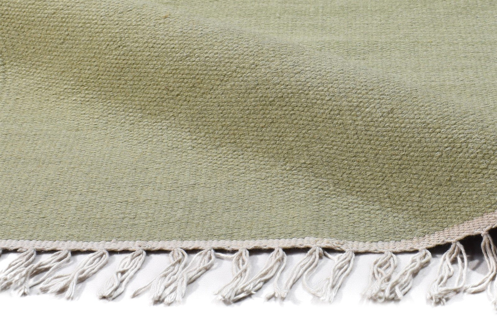 Wool Green Rug 3' X 8' Modern Dhurrie Scandinavian Solid Small Runner 7865166954645