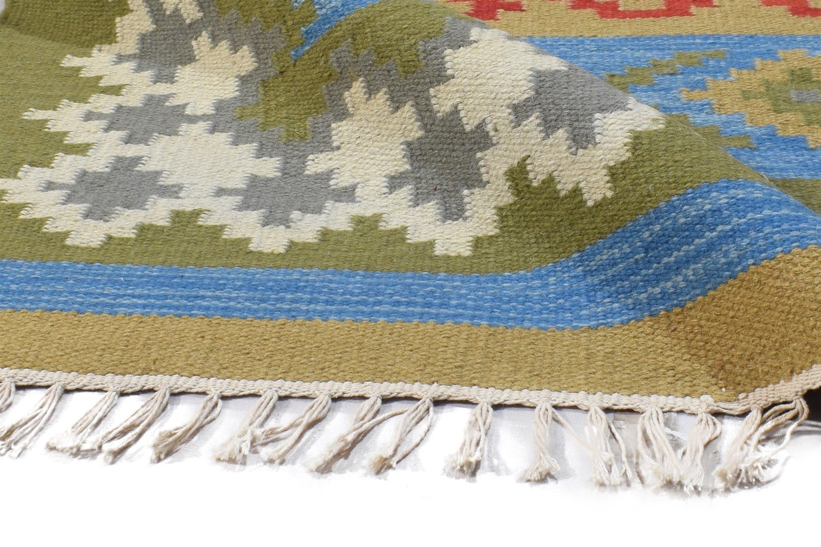 Wool Green Rug 4' X 6' Southwestern Dhurrie American Tribal Room Size Carpet 7865003507861