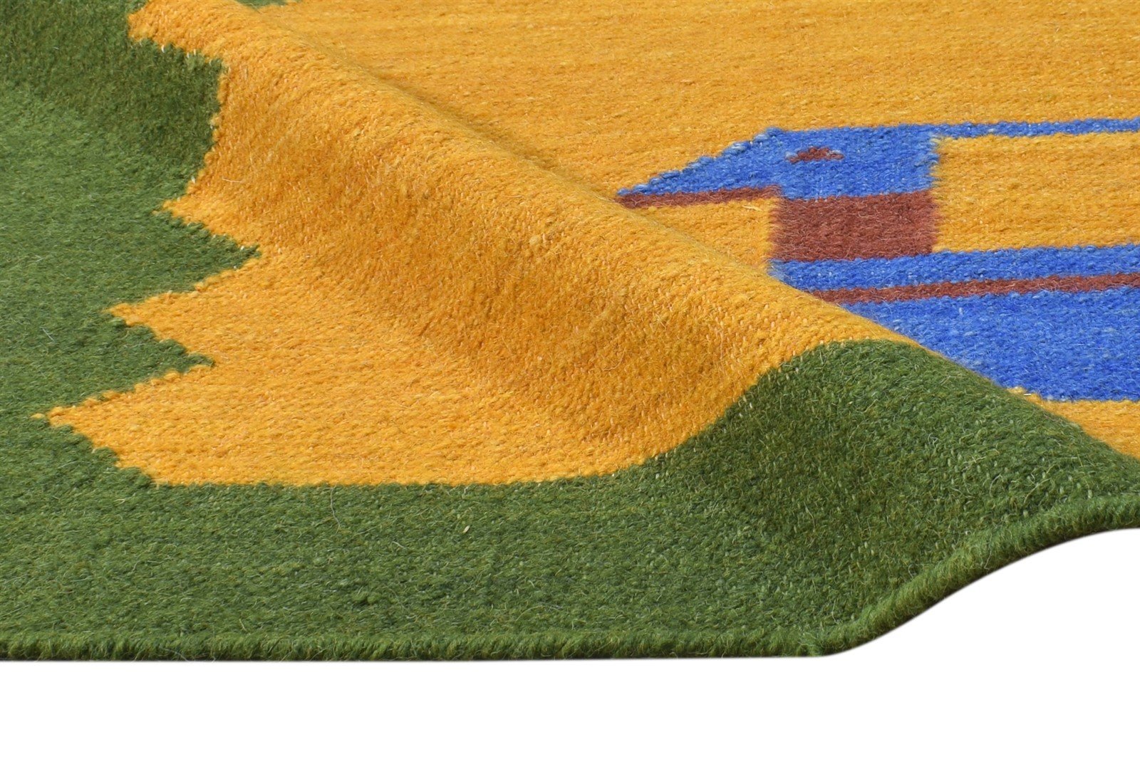 Wool Green Rug 4' X 6' Southwestern Dhurrie American Tribal Room Size Carpet 7865002655893