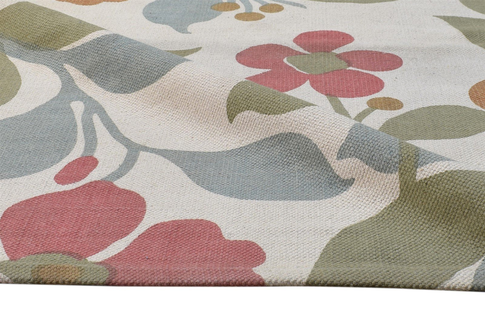 Wool Green Rug 5' X 7' Modern Dhurrie European Floral Room Size Carpet 7865190645909