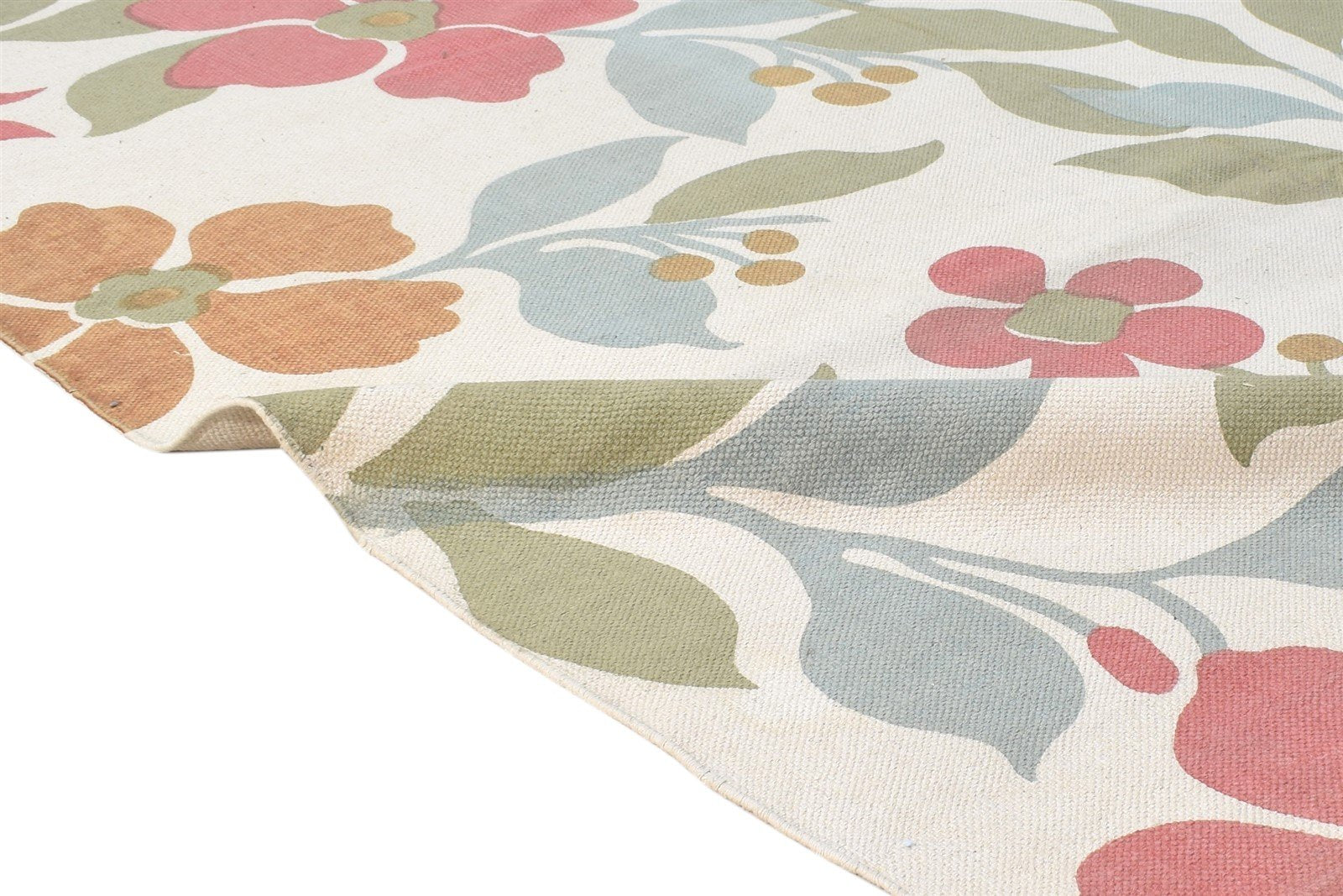 Wool Green Rug 5' X 7' Modern Dhurrie European Floral Room Size Carpet 7865190645909