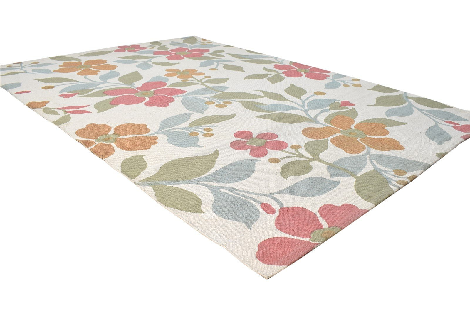Wool Green Rug 5' X 7' Modern Dhurrie European Floral Room Size Carpet 7865190645909