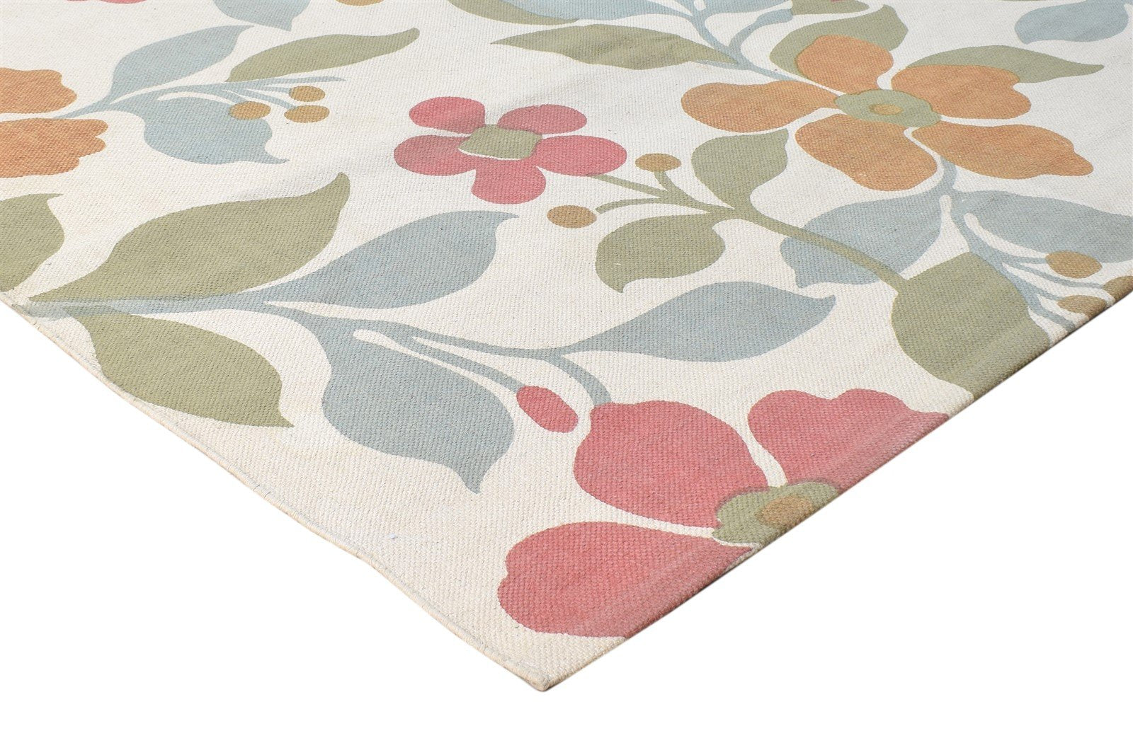 Wool Green Rug 5' X 7' Modern Dhurrie European Floral Room Size Carpet 7865190645909