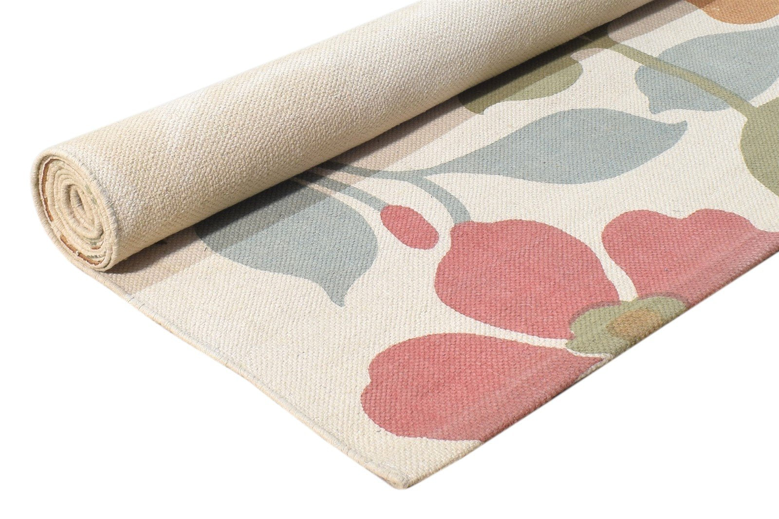 Wool Green Rug 5' X 7' Modern Dhurrie European Floral Room Size Carpet 7865190645909