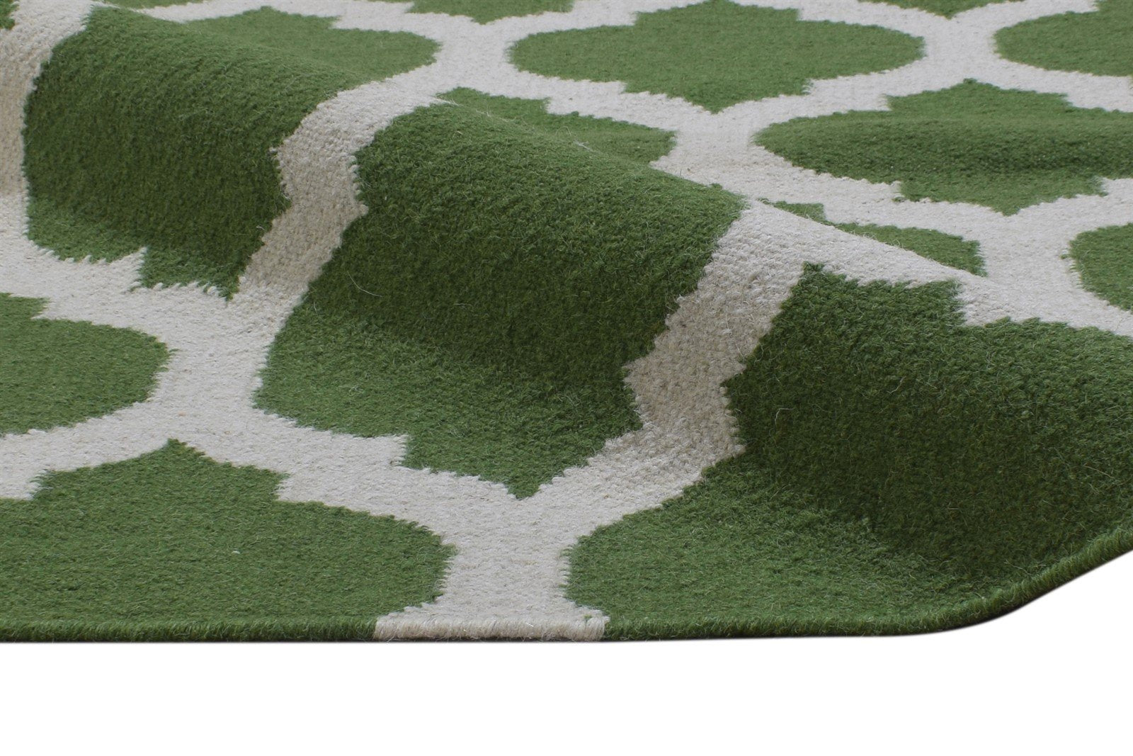 Wool Green Rug 5' X 8' Modern Dhurrie Moroccan Trellis Room Size Carpet 7864357683349