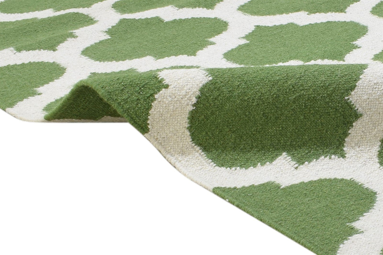 Wool Green Rug 5' X 8' Modern Dhurrie Moroccan Trellis Room Size Carpet 7864357683349