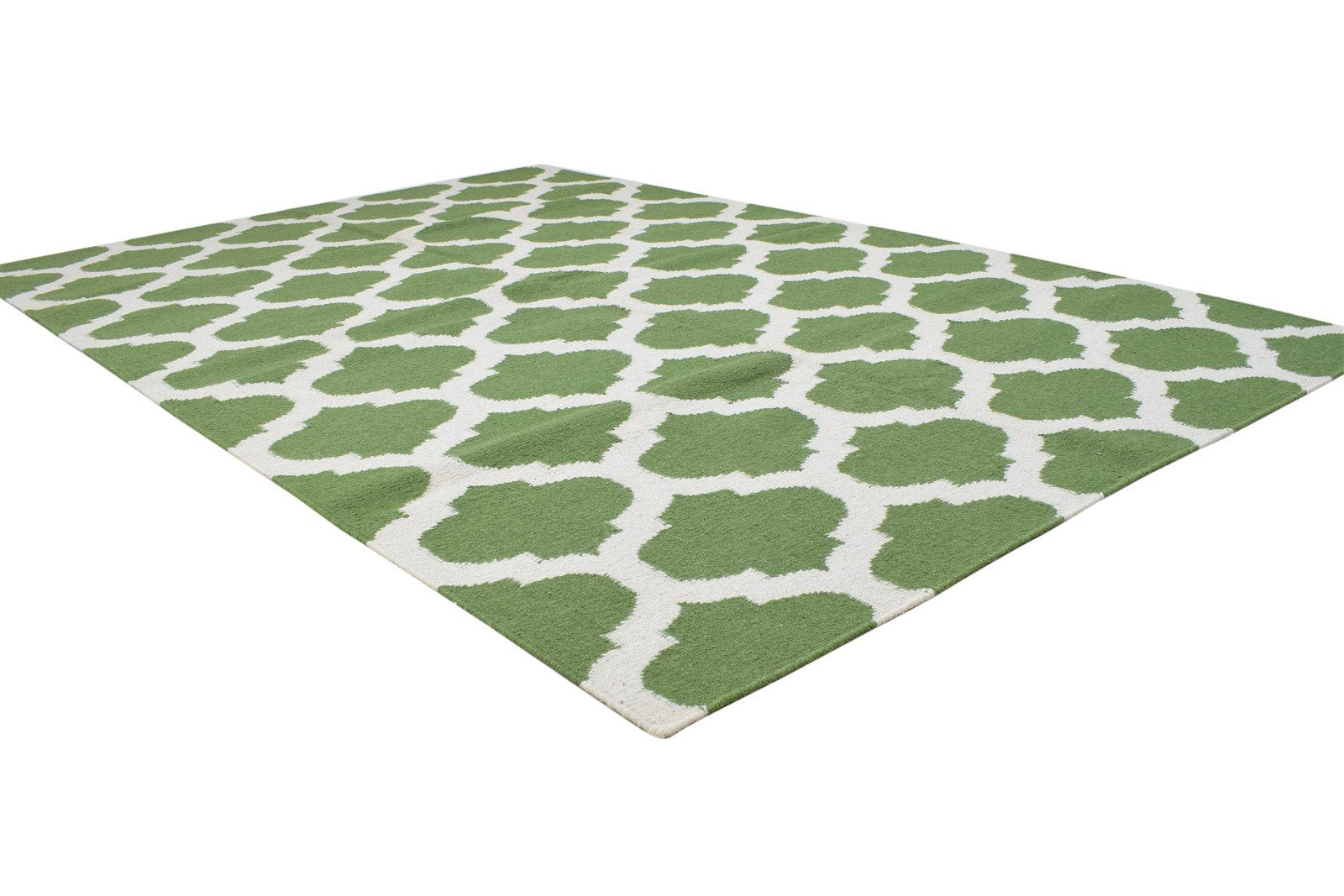 Wool Green Rug 5' X 8' Modern Dhurrie Moroccan Trellis Room Size Carpet 7864357683349