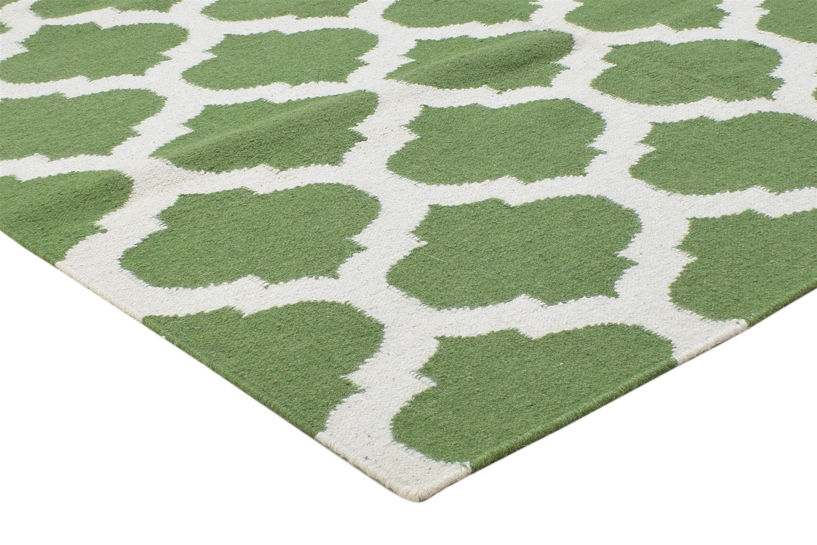 Wool Green Rug 5' X 8' Modern Dhurrie Moroccan Trellis Room Size Carpet 7864357683349