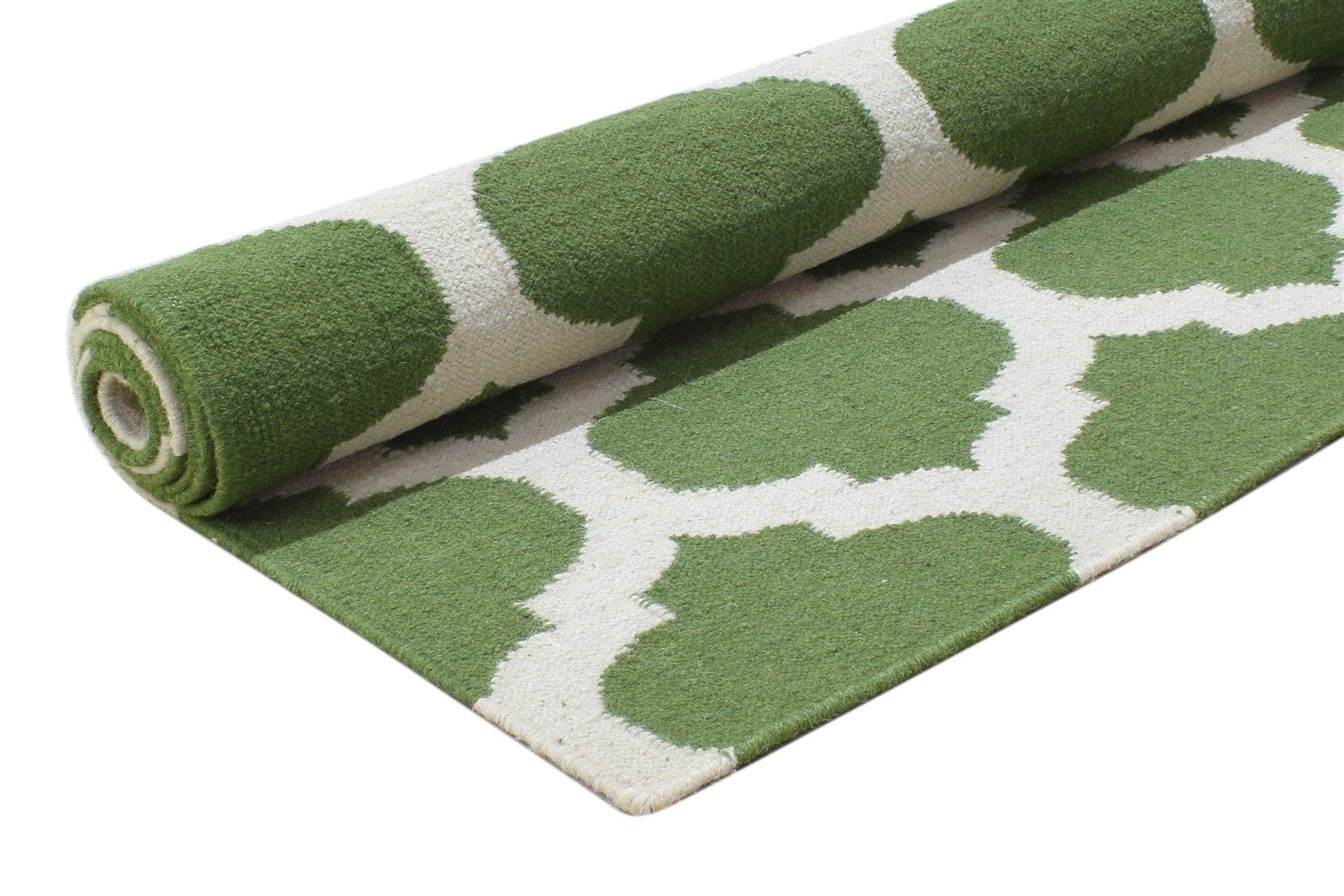 Wool Green Rug 5' X 8' Modern Dhurrie Moroccan Trellis Room Size Carpet 7864357683349