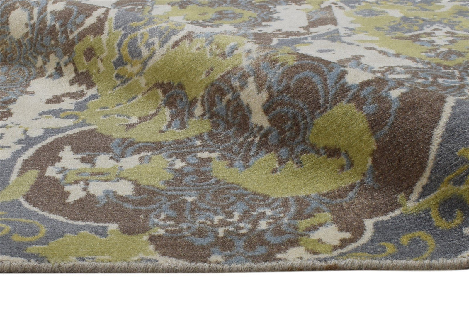 Wool Green Rug 5' X 8' Modern Handloom Moroccan Damask Room Size Carpet 7864329699477