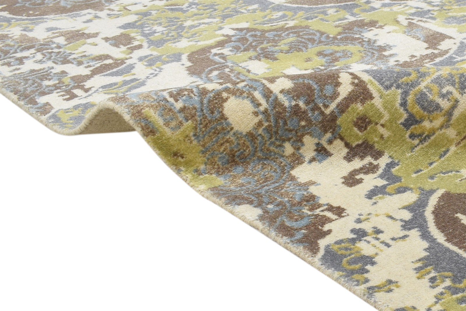 Wool Green Rug 5' X 8' Modern Handloom Moroccan Damask Room Size Carpet 7864329699477