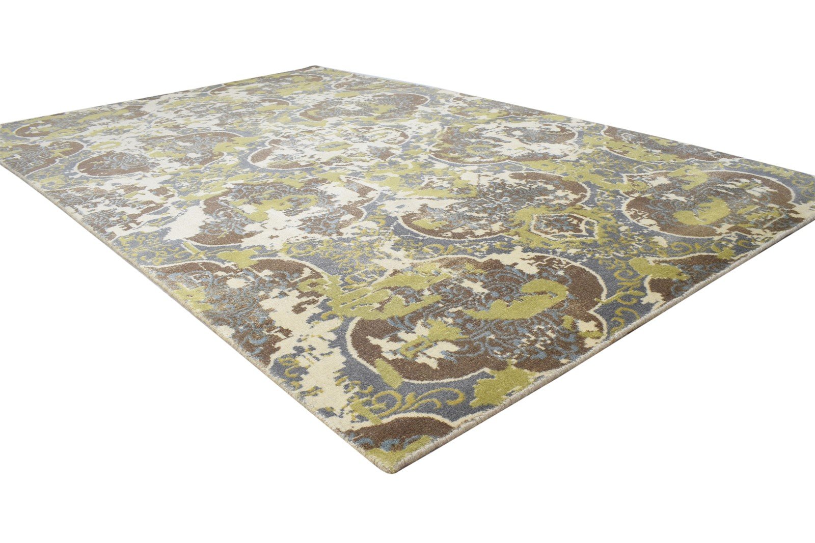 Wool Green Rug 5' X 8' Modern Handloom Moroccan Damask Room Size Carpet 7864329699477