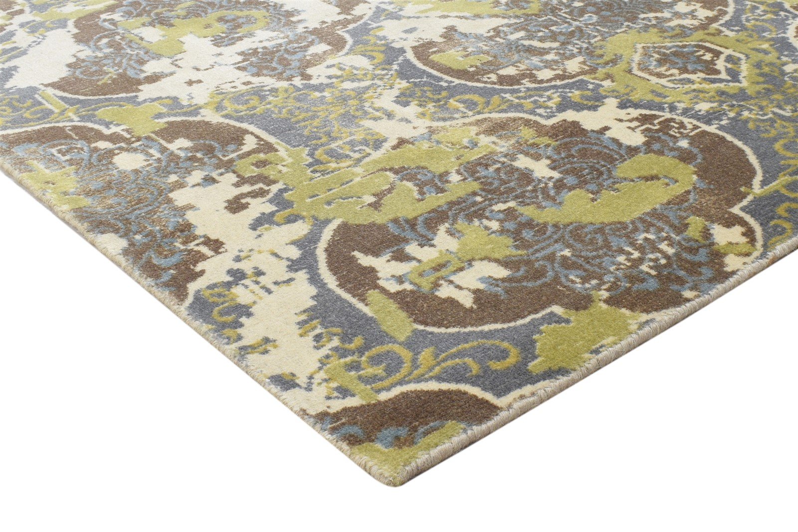 Wool Green Rug 5' X 8' Modern Handloom Moroccan Damask Room Size Carpet 7864329699477