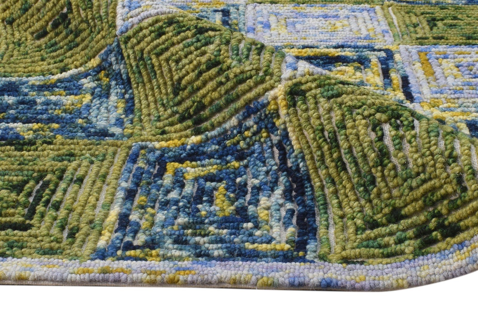 Wool Green Rug 5X8 Modern Hand Tufted Scandinavian Geometric Room Size Carpet 7865075138709
