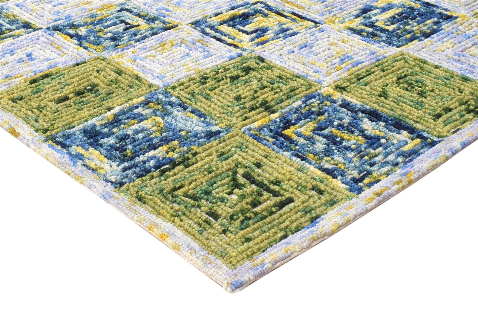 Wool Green Rug 5X8 Modern Hand Tufted Scandinavian Geometric Room Size Carpet 7865075138709