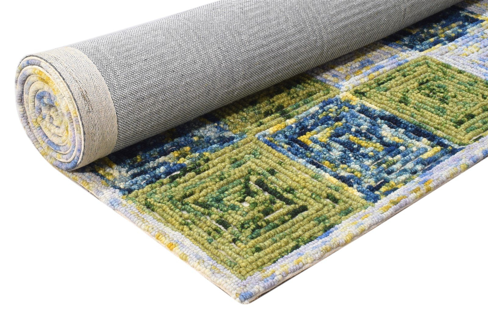 Wool Green Rug 5X8 Modern Hand Tufted Scandinavian Geometric Room Size Carpet 7865075138709